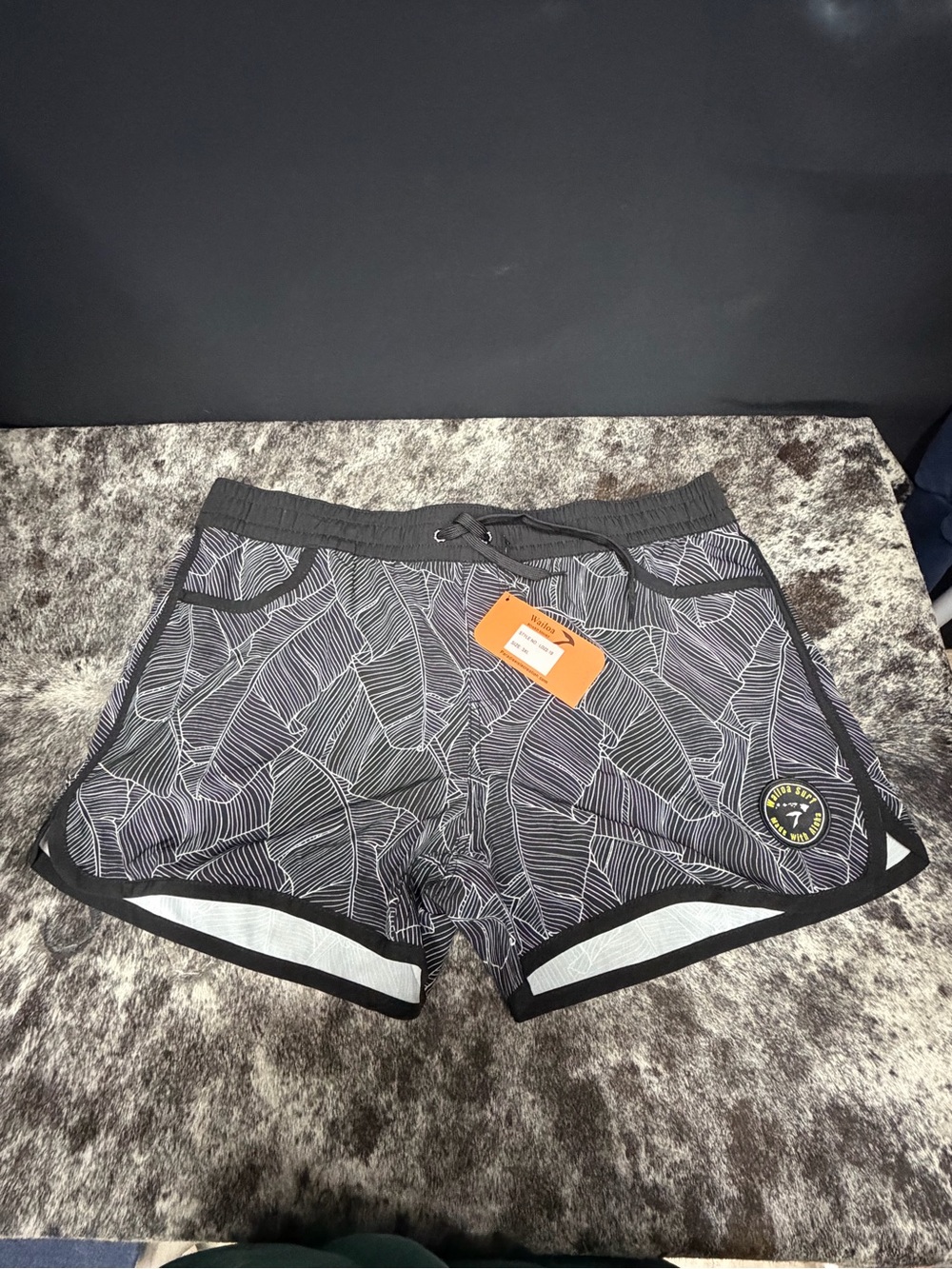 Wailoa Women's Black Leaf-Print Swim Shorts